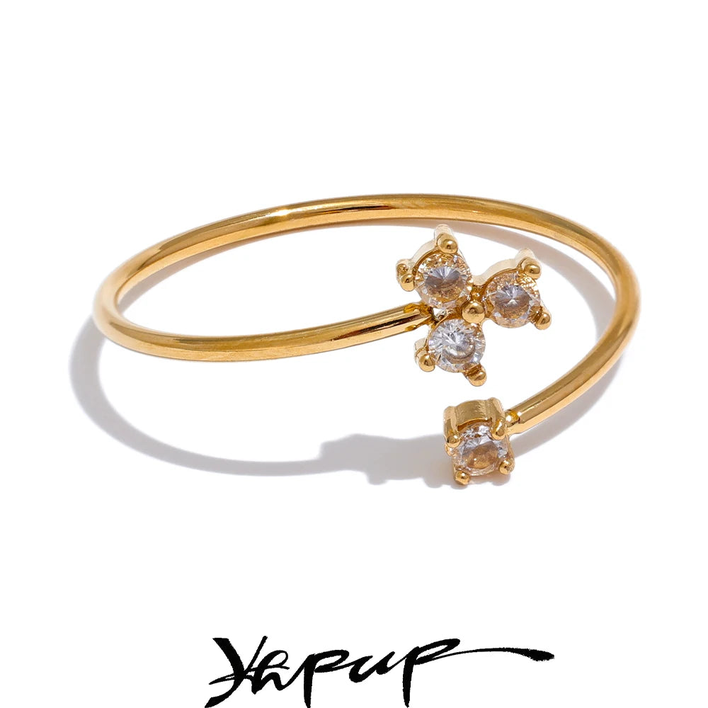 Delicate Flower CZ Adjustable Ring | Gold-Tone