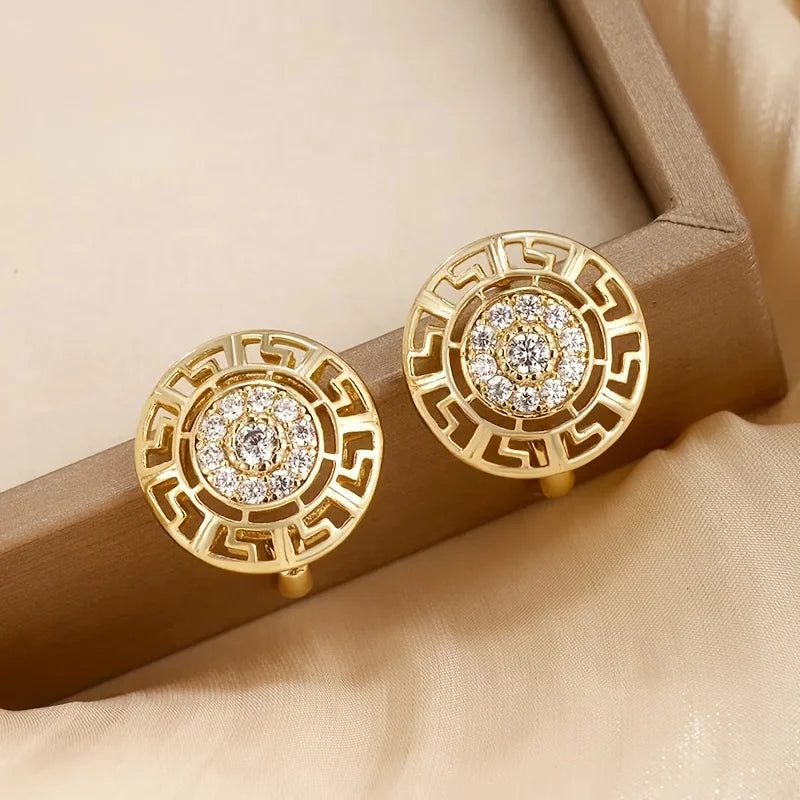 Cubic Zirconia Hollow Hoop Earrings | Gold-Tone