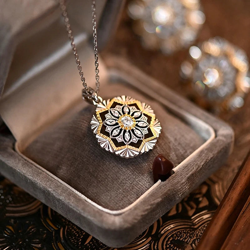 Two Tone Flower Pendant Necklace