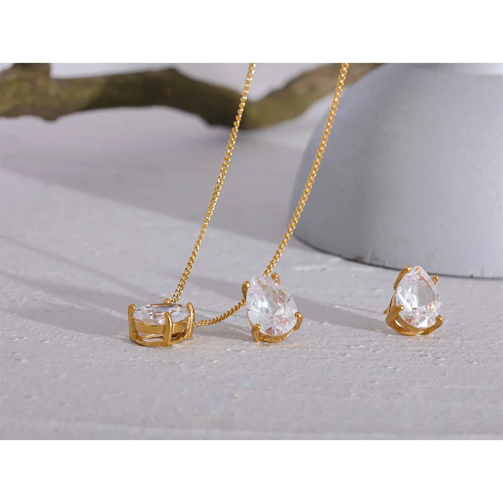 Teardrop Zirconia Necklace or Stud Earrings | Select Your Piece