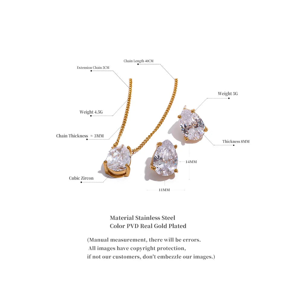 Teardrop Zirconia Necklace or Stud Earrings | Select Your Piece