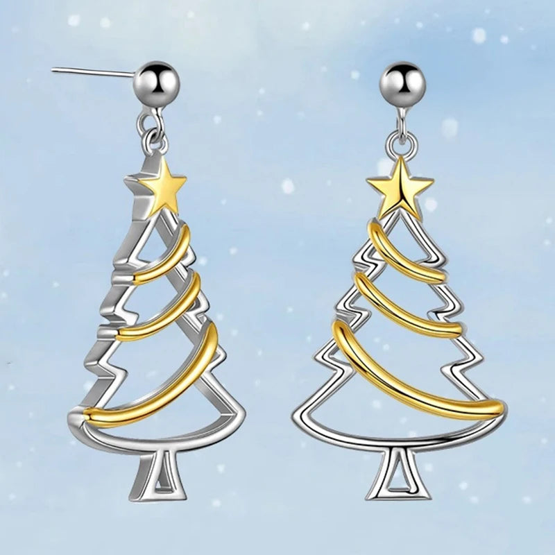 Two-Tone Christmas Tree Drop Earrings