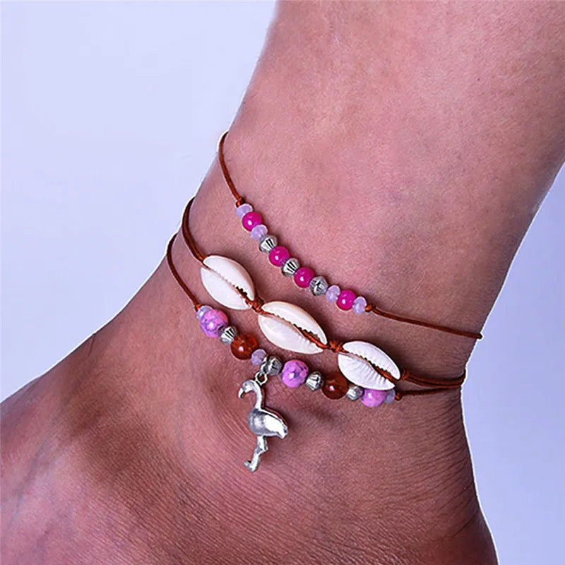 Vintage Mixed-Charm Shell Anklet