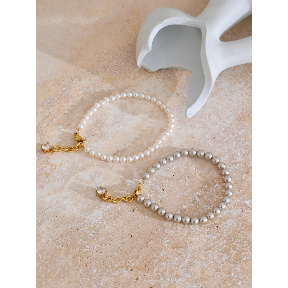Pearl & Zirconia Charm Bracelet | White or Grey