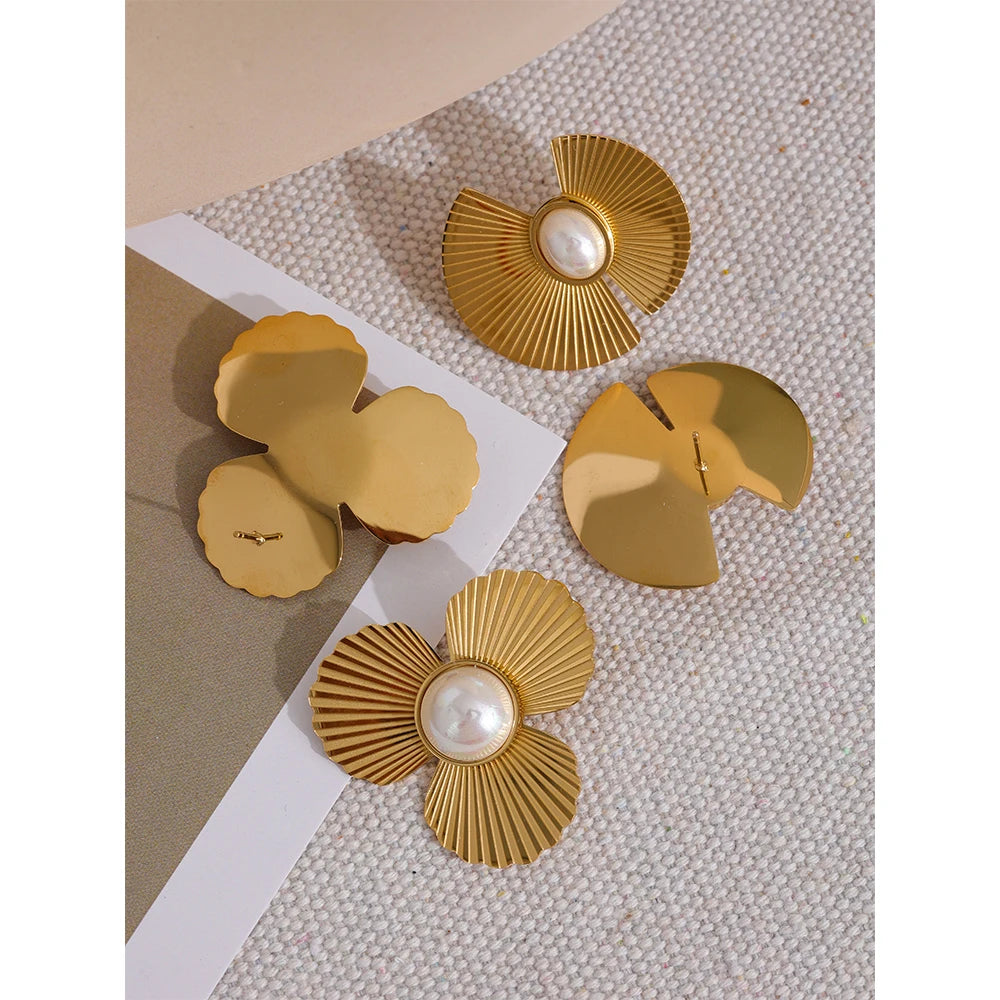 Fan-Shaped Pearl-Accent Statement Earrings | Choice of Designs