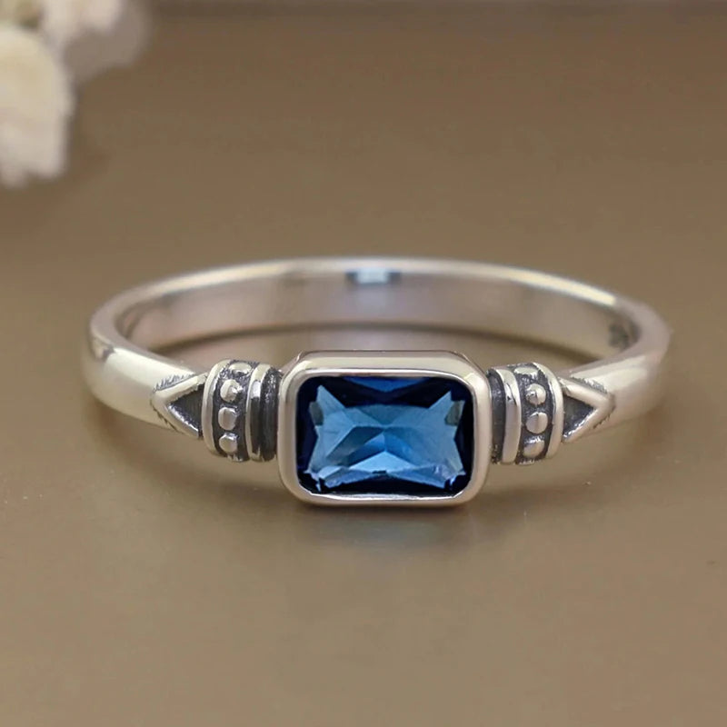 Vintage Rectangular Blue Zirconia Ring