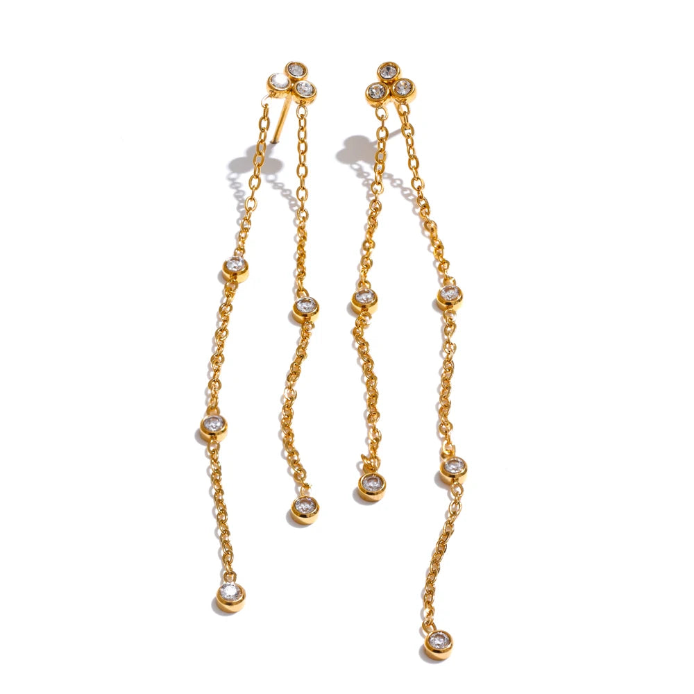 Zirconia Long Tassel Drop Earrings | Gold & Silver-Tone