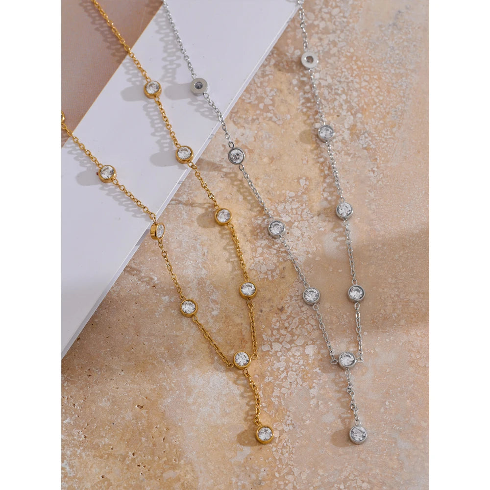 Delicate Zirconia Chain Necklace | Gold & Silver-Tone