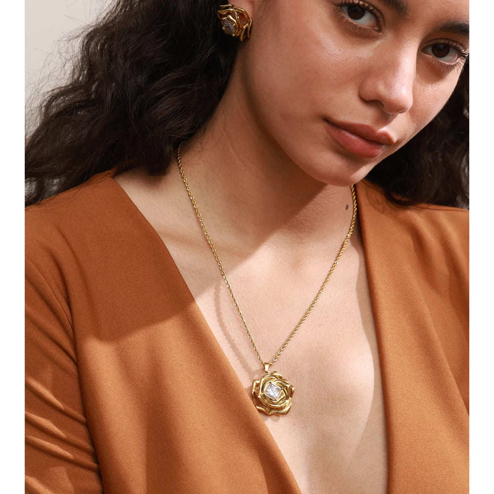 Flower Zirconia Necklace & Earrings | Separates or Set