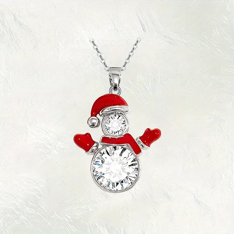 Red Snowman Christmas Pendant Necklace