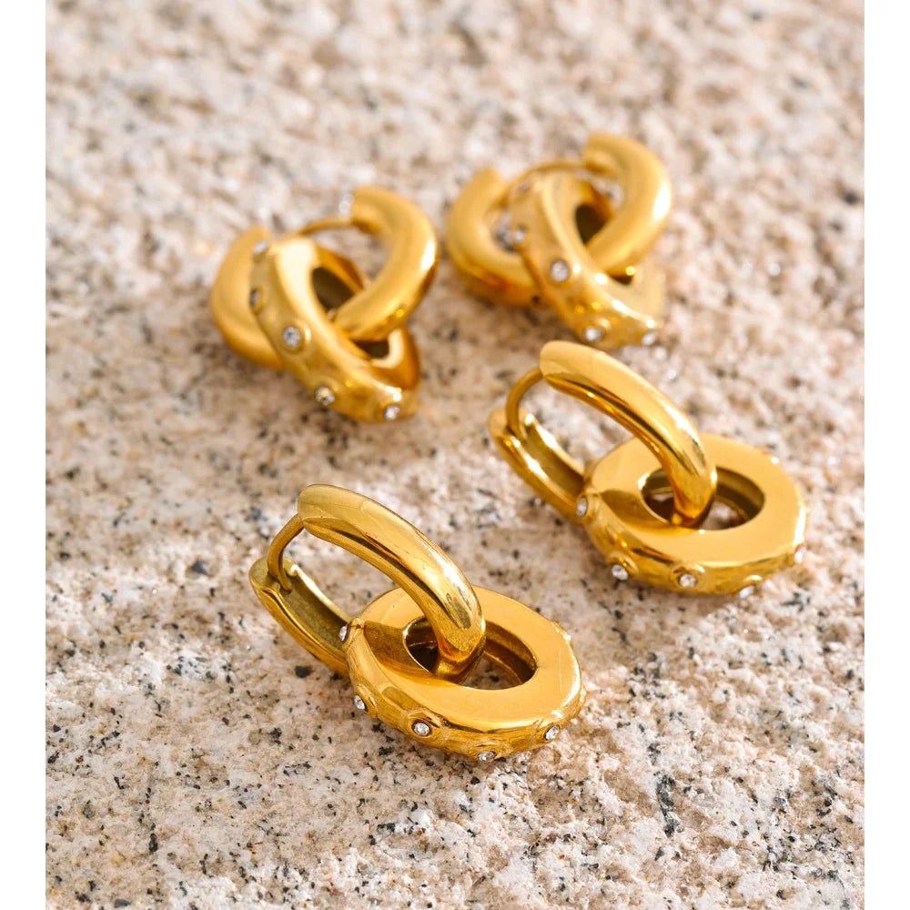 Oval Zirconia Drop Hoop Earrings | Gold-Tone
