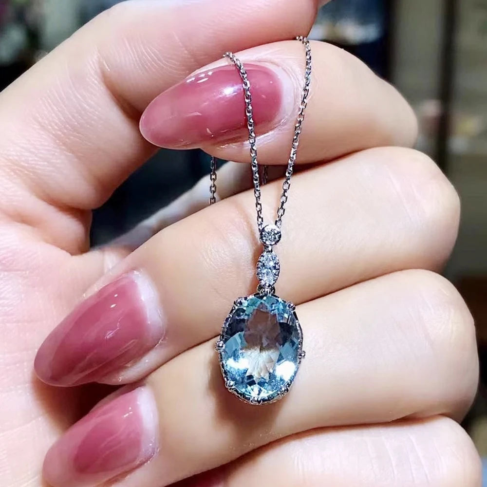 Blue Cubic Zirconia Pendant Necklace | Silver-Tone