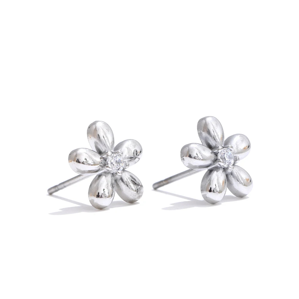 Zirconia Flower Stud Earrings | Gold & Silver-Tone