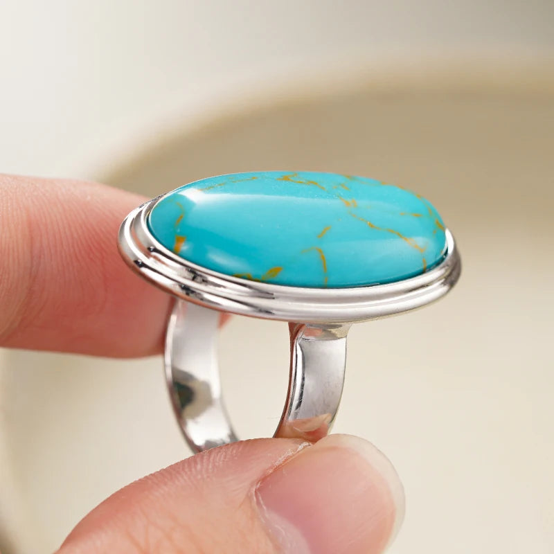Turquoise-Design Statement Ring | Silver-Tone