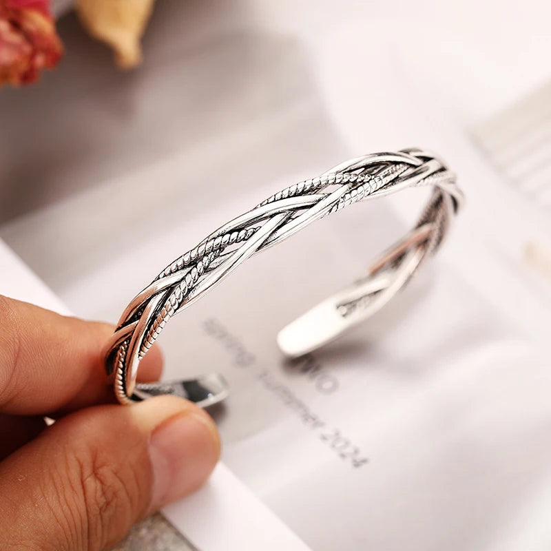 Twisted Open Bangle | Silver-Tone