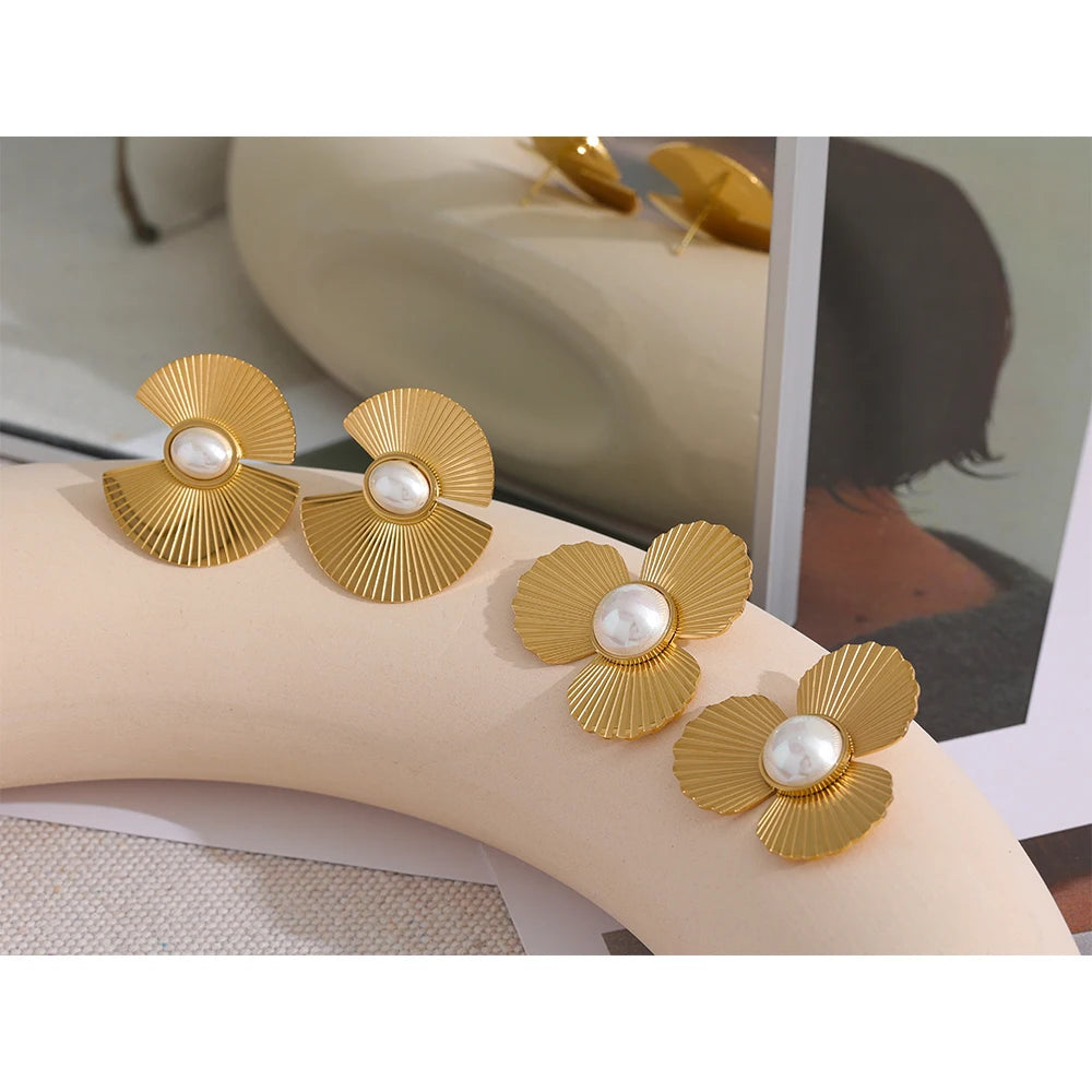 Fan-Shaped Pearl-Accent Statement Earrings | Choice of Designs