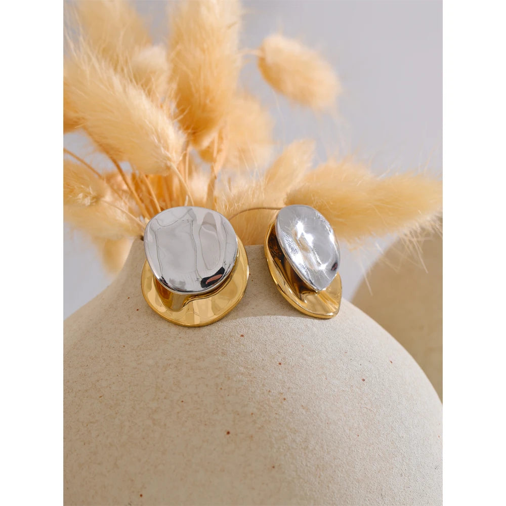 Two-Tone Geometric Stud Earrings | Modern Minimalist