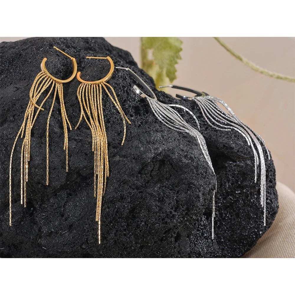 Elegant Long Tassel Earrings | Gold & Silver-Tone