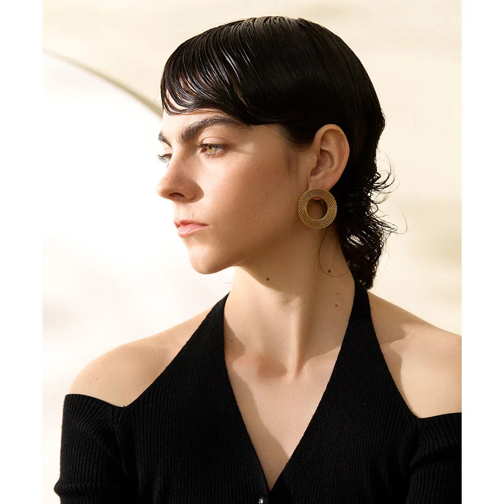 Oversized Hollow Circle Statement Earrings | Gold-Tone