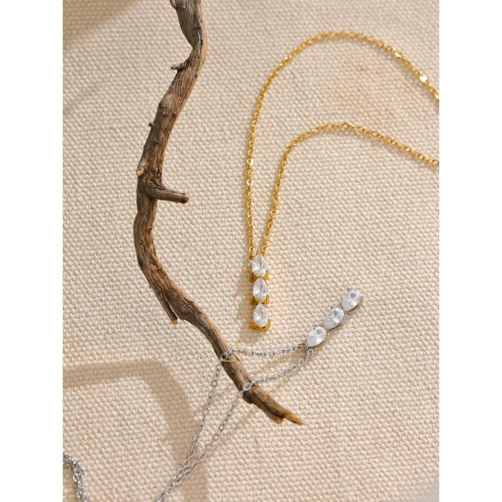 Teardrop Cubic Zirconia Necklace | Gold & Silver-Tone