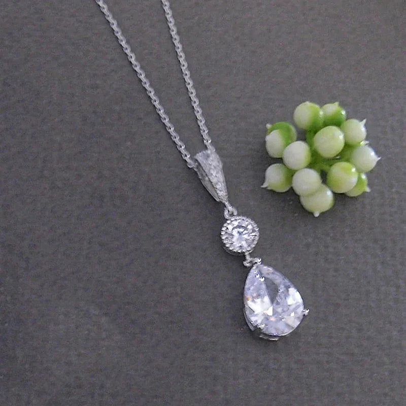 Teardrop Cubic Zirconia Pendant Necklace