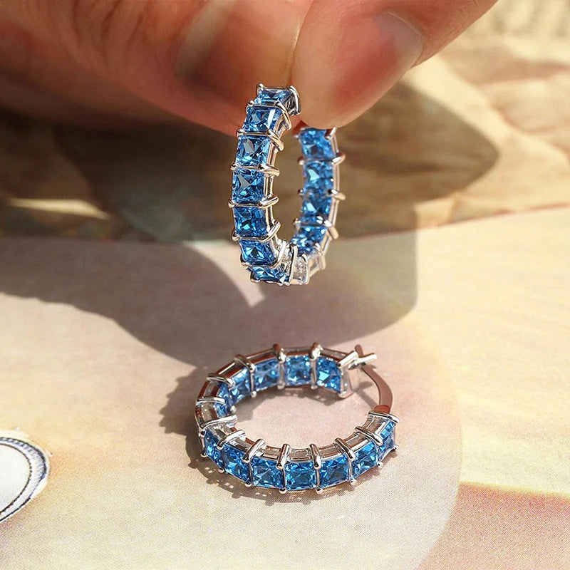 Square Cubic Zirconia Hoop Earrings