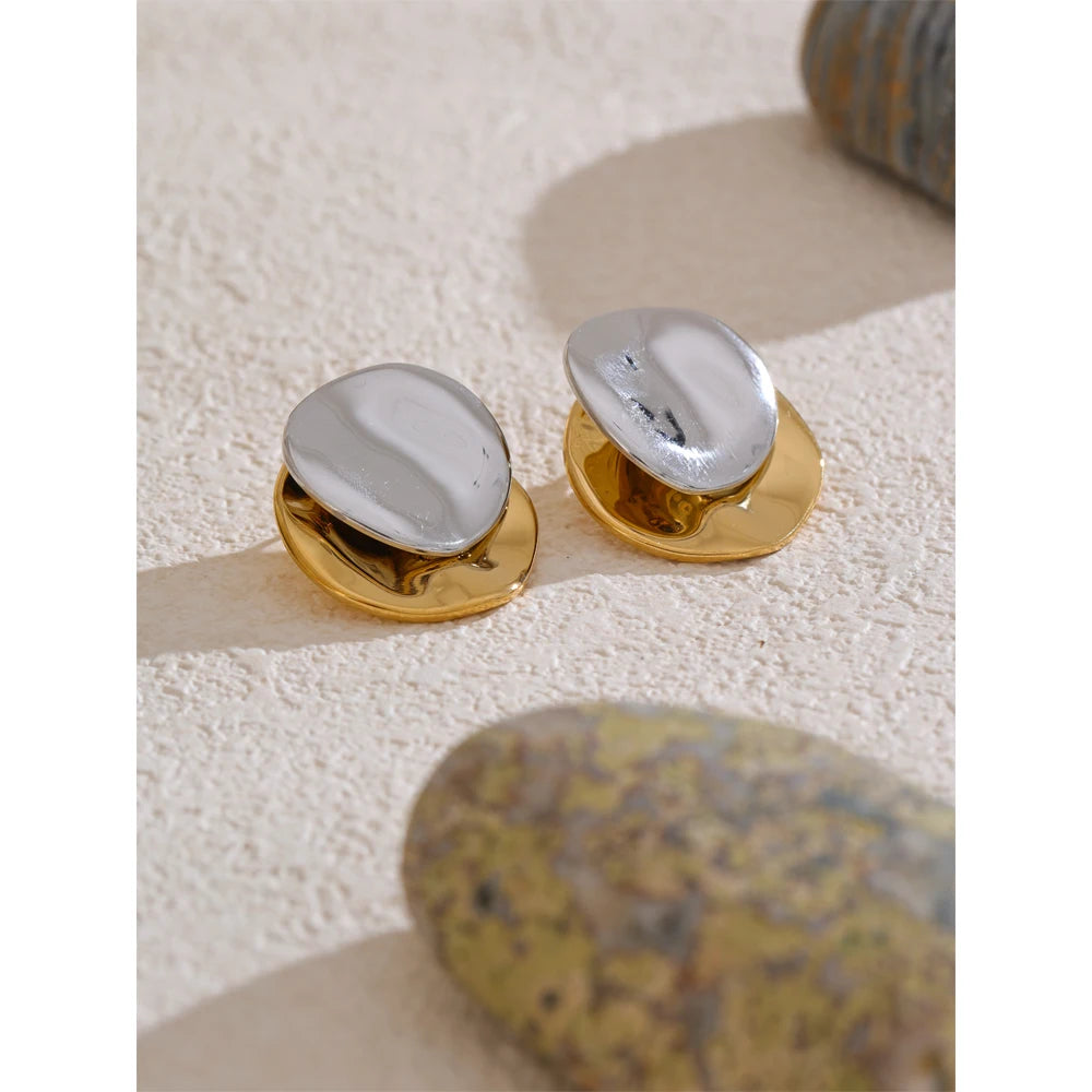Two-Tone Geometric Stud Earrings | Modern Minimalist