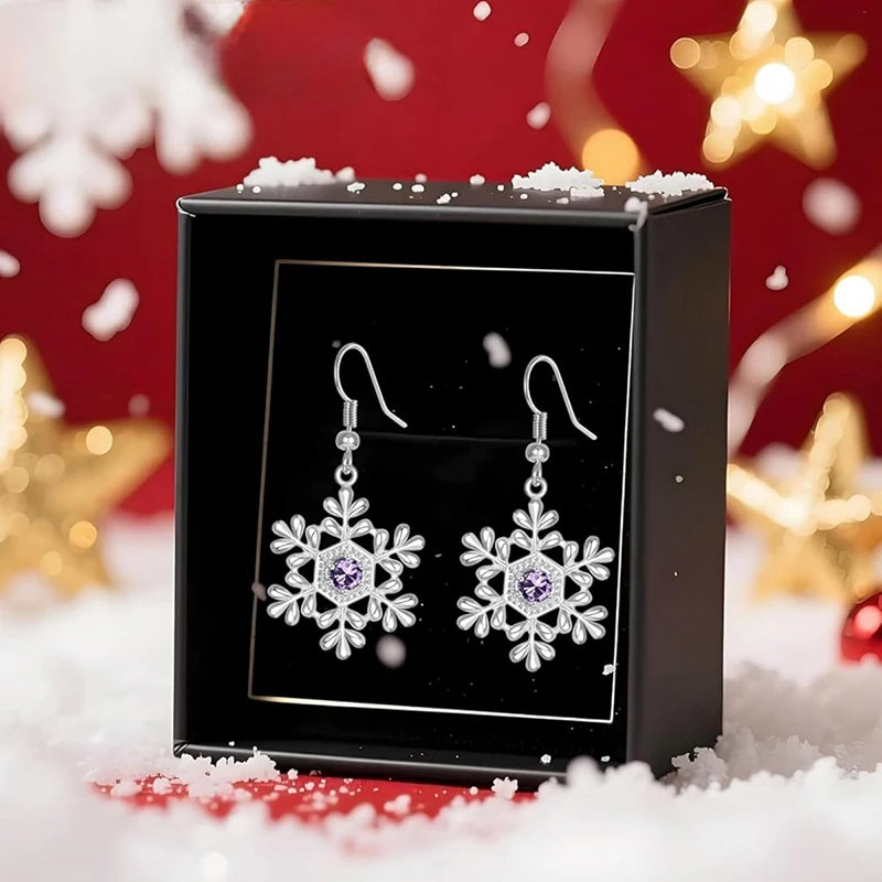 Purple Zirconia Snowflake Dangle Earrings