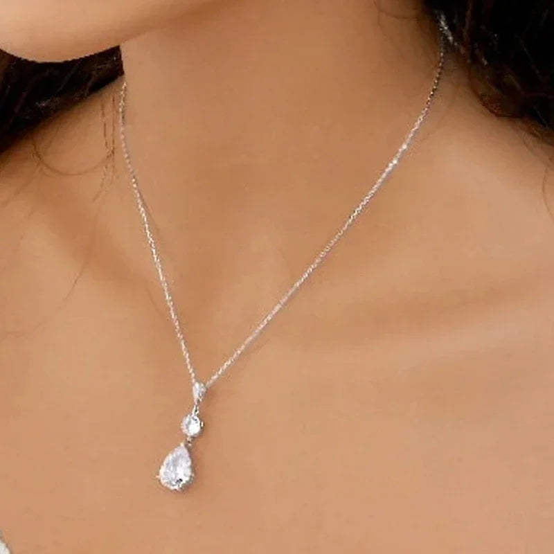 Teardrop Cubic Zirconia Pendant Necklace