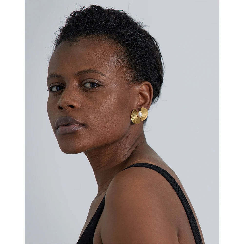 Fan-Shaped Pearl-Accent Statement Earrings | Choice of Designs