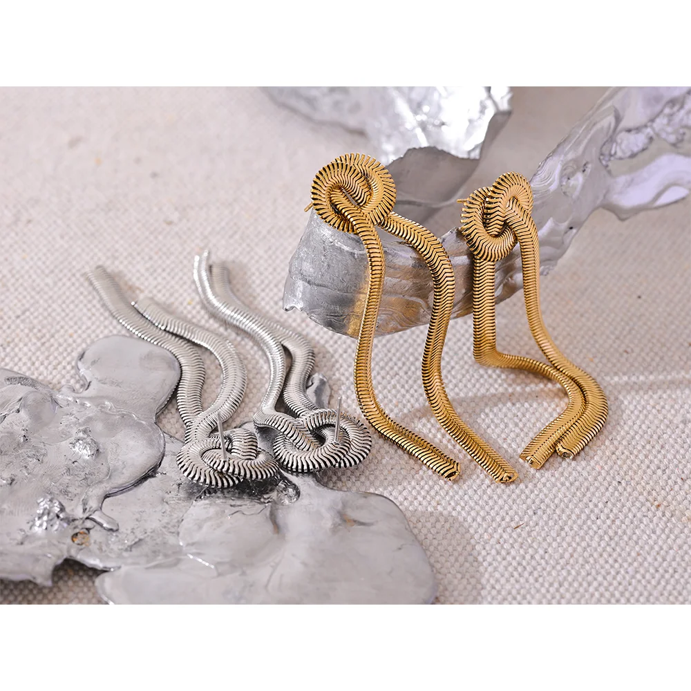 Snake-Chain Knot Tassel Earrings | Gold & Silver-Tone