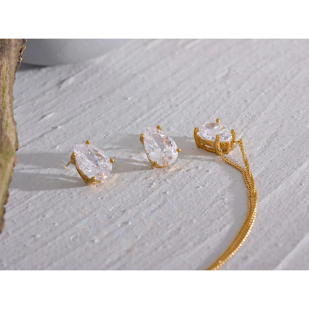 Teardrop Zirconia Necklace or Stud Earrings | Select Your Piece