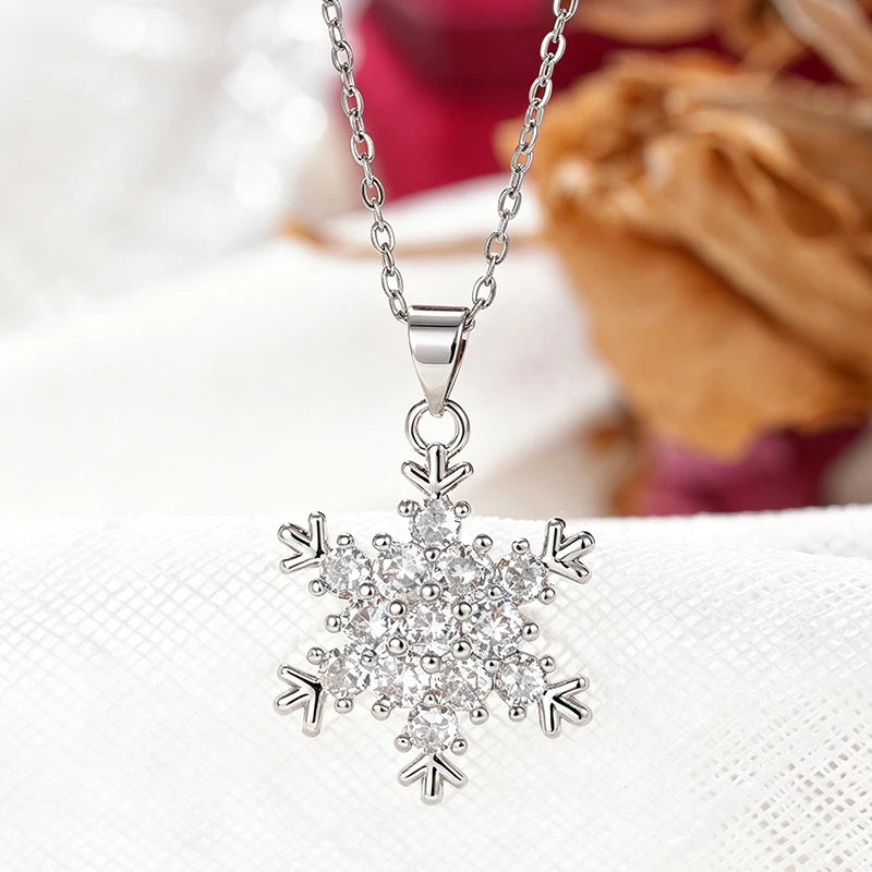 Sparkling Snowflake Christmas Pendant Necklace