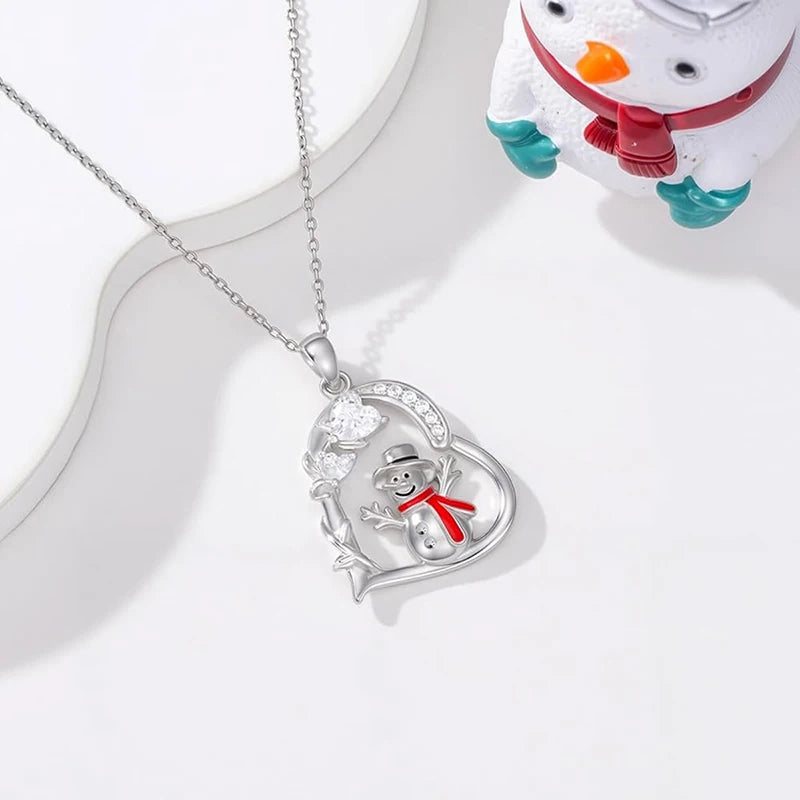 Snowman Heart Christmas Pendant Necklace