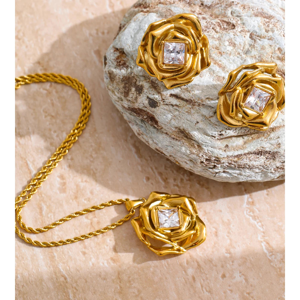 Flower Zirconia Necklace & Earrings | Separates or Set