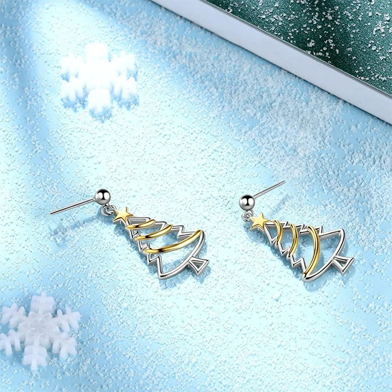 Two-Tone Christmas Tree Drop Earrings