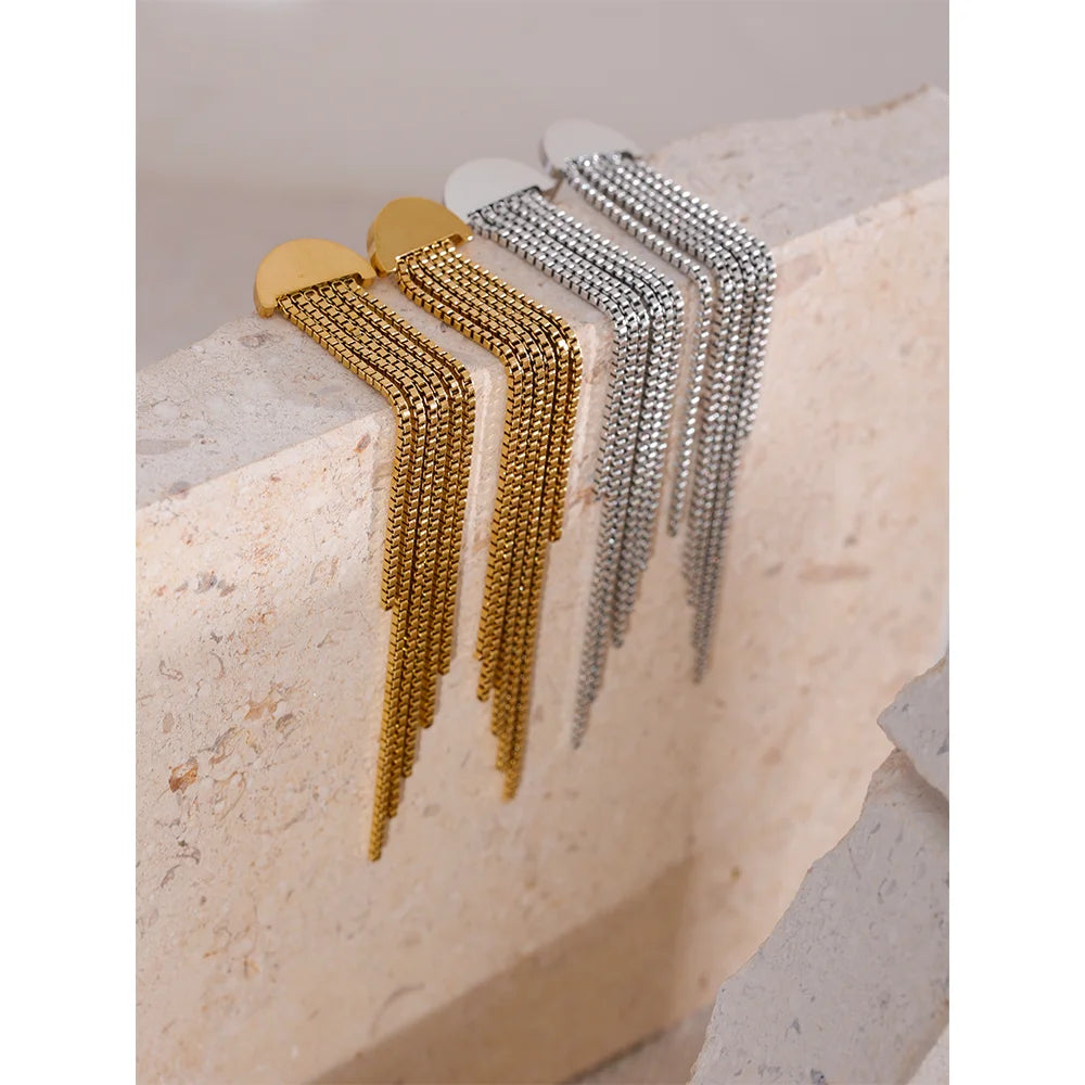 Long Tassel Drop Earrings | Gold & Silver-Tone