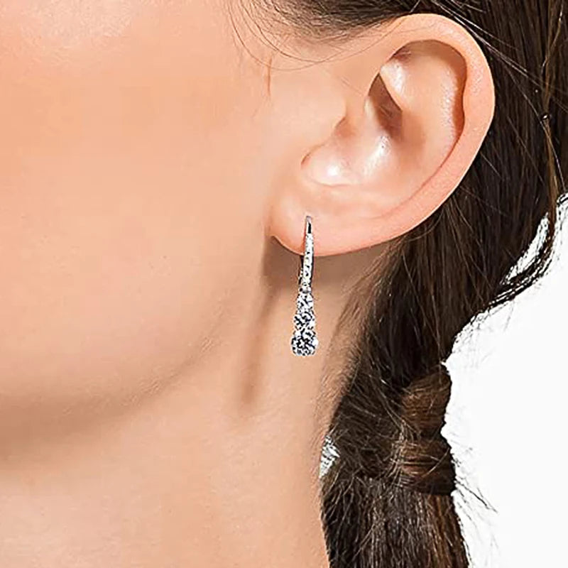 Round Zirconia Pendant Drop Earrings | Silver-Tone
