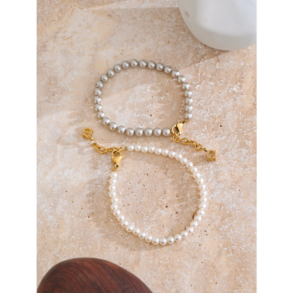 Pearl & Zirconia Charm Bracelet | White or Grey