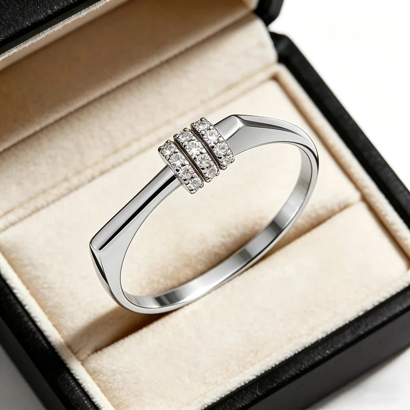 Multi-Row Geometric Cubic Zirconia Ring