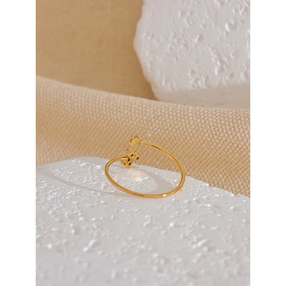 Delicate Flower CZ Adjustable Ring | Gold-Tone