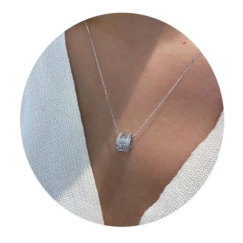 Slim Oval Circle Zirconia Pendant Necklace