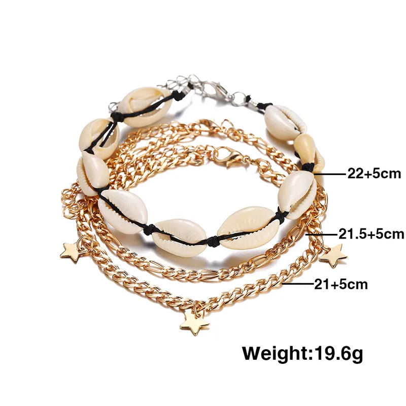 Vintage Mixed-Charm Shell Anklet