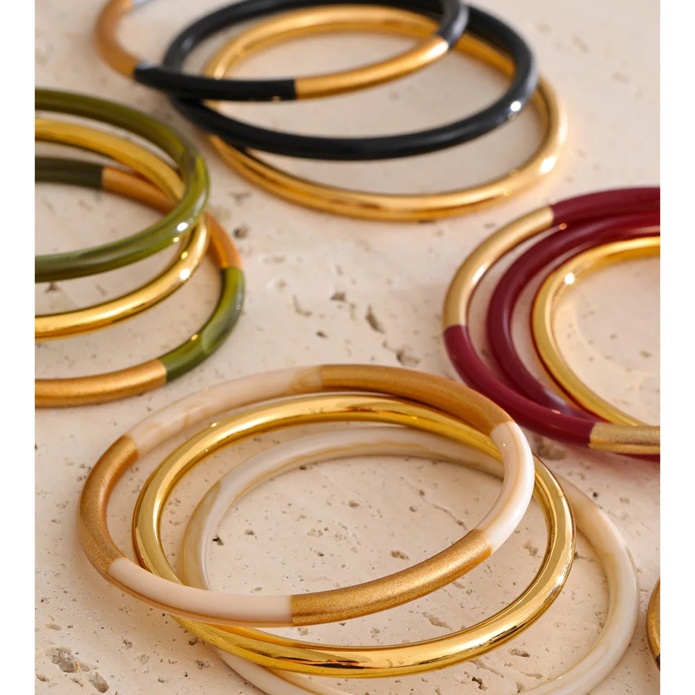Colorful Resin-Accent Stacking Bangles | Choice of Colors