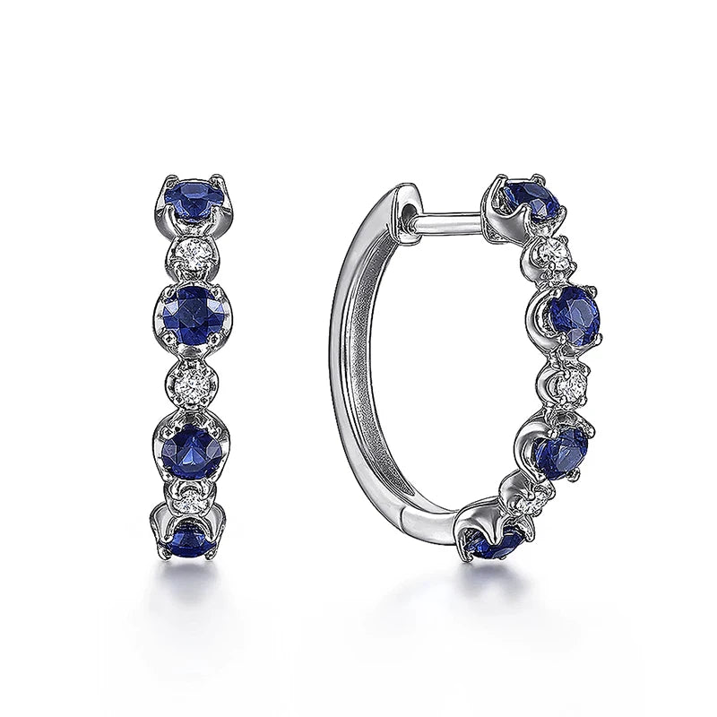 Blue & White Cubic Zirconia Hoop Earrings