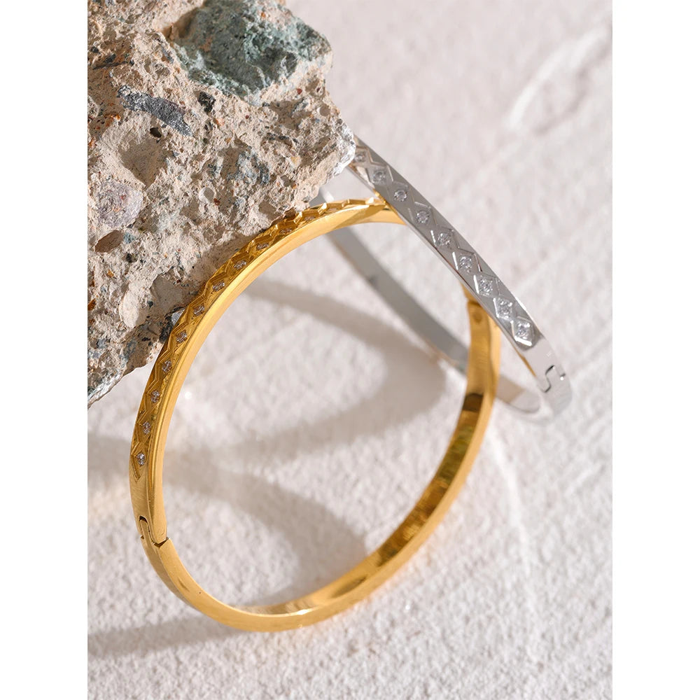 Cubic Zirconia Statement Bangle | Gold & Silver-Tone