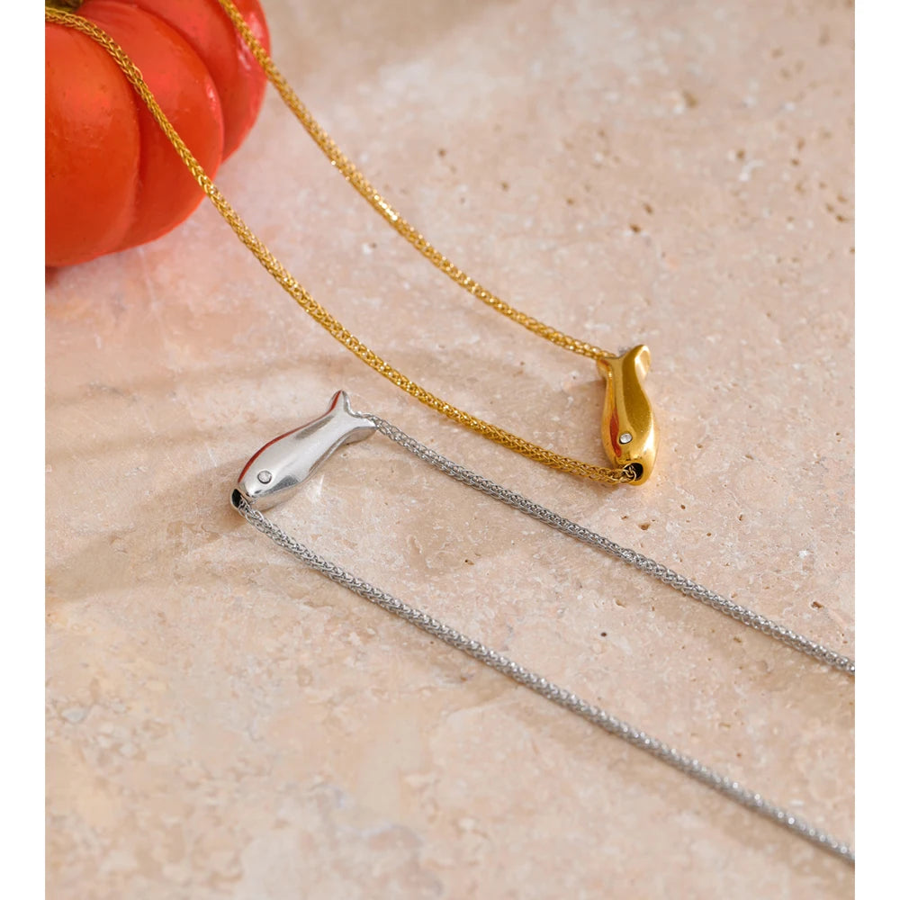 Zircon Fish Pendant Necklace | Gold & Silver-Tone