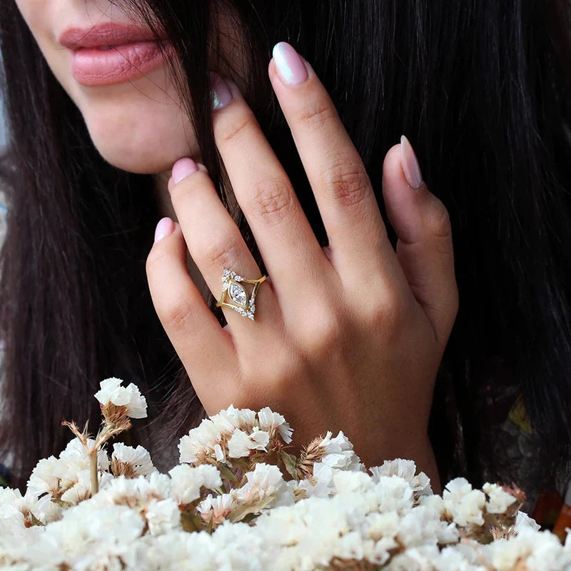 Marquise Cubic Zirconia Geometric Ring