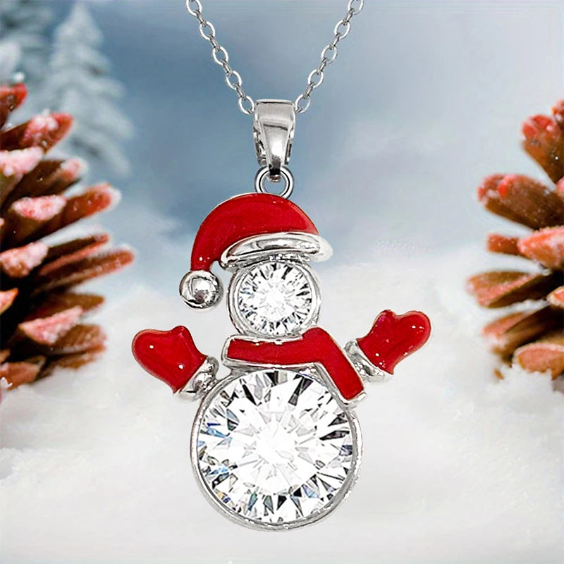 Red Snowman Christmas Pendant Necklace
