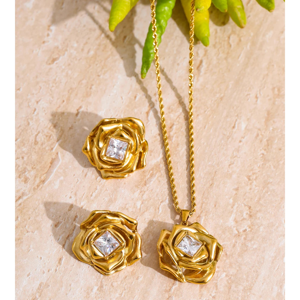 Flower Zirconia Necklace & Earrings | Separates or Set